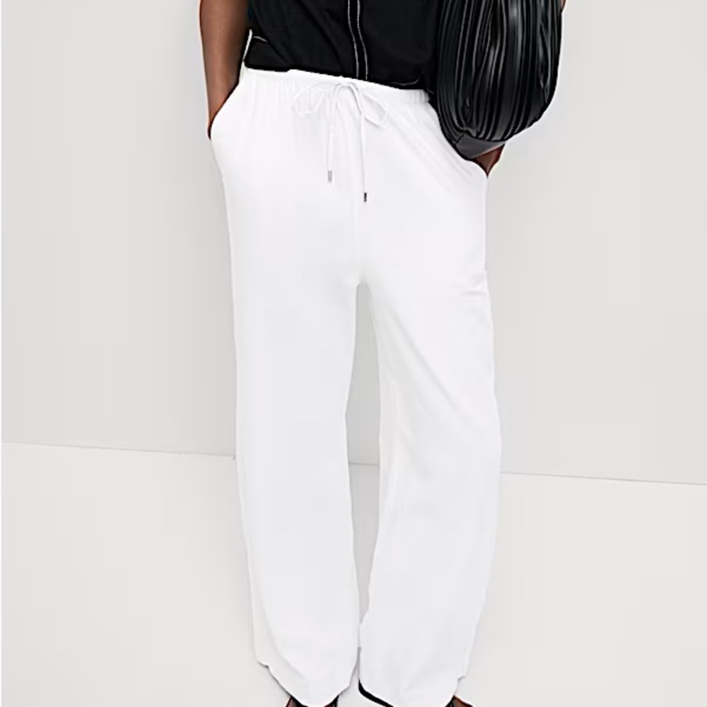 Women's White Wide-Leg Drawstring Pants